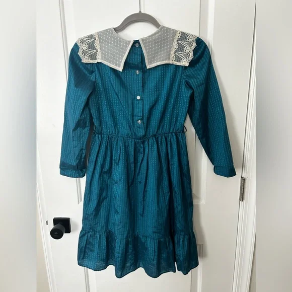 Bonnie Jean Vintage 80s Kid Dress with Lace Collar - Picture 2 of 10